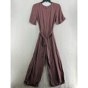 Mister Zimi Jumpsuit Women's Sz 10 Brown Nina Round Neck Wide Leg Back Zip
